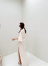 Women Casual V-neck Napless Flare Sleeves Maxi Slit Dress